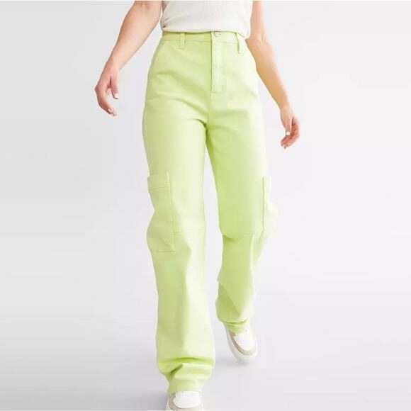 KanCan Signature 90s Straight Cargo Stretch Neon Pants Size 26 - Picture 1 of 10